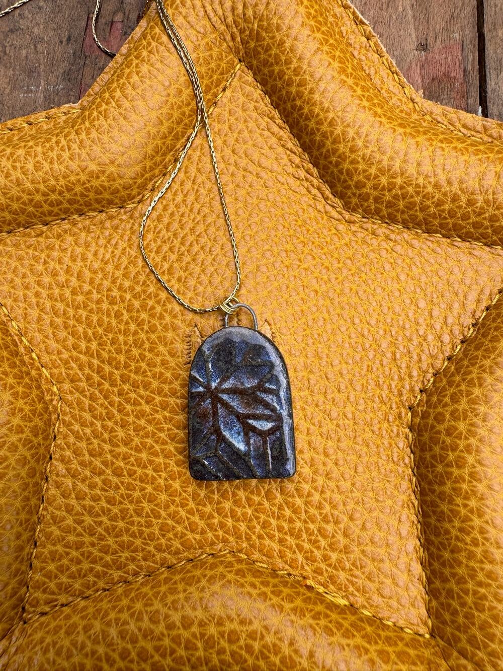 Blue Kiln Fired Ceramic Necklace Ceramic Rectangle Pendant Jewelry Necklace